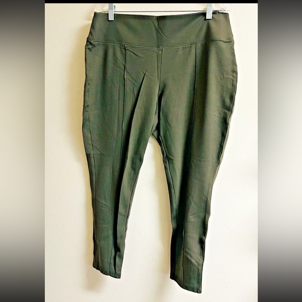 Apt 9 Pants Women's XLS Dark Green Elastic Wide Waist Band Stretch Straight Leg